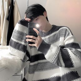 Men's Sweaters Fashion Striped Color-Block Leisure Time Knitted Wool Sweater Pullover Korean Style Chaopai Men Clothing Streetwear