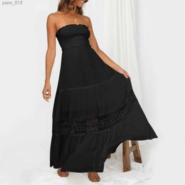 Basic Casual Dresses Womens Summer Bohemian Strapless Off Shoulder Lace Trim Cute Maxi For Women Ropa De Mujer yq240328