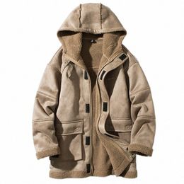winter Jackets Retro Thick Lambs Wool Coat for Men Hooded Fi Casual Korean Fi Loose Parkas Men Warm Down Jackets New C3K8#