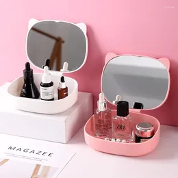 Storage Boxes INS Wind Dressing Table Mirror Folding Girl Makeup With Box Kawaii Student Dormitory Desktop Home Small