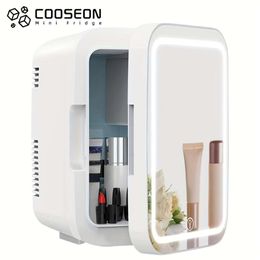 Cooseon 4L Mini Mirror Fridge AC/DC Heated Cooling Beauty Refrigerator Skincare, Cosmetics, Beverages, Baby Food - Perfect for Bedroom and Home Use