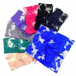 seaml Tie Dye Bleach Butt Lift Sport Shorts For Women High Waist Summer Yoga Fitn Workout Cycling Biker Gym Shorts Mujer X9hz#