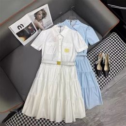 Designer women's new shirt dress Letter embroidered short sleeve dress with lapel trim casual fashion