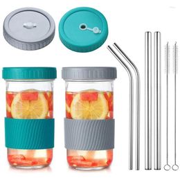 Disposable Cups Straws 2 Pack 22 Oz Reusable Smoothie Boba Tea Wide Mouth Jar Lids With Straw Hole Including & Brushes