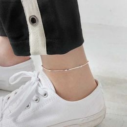 Anklets S925 Pure Silver Bead Love Ankle Snake Chain Ankle Bracelet Pure Silver Girl Beach Party GiftL2403