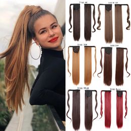 Long Straight Hair Velcro Ponytail Synthetic Fiber Ponytail Braid Multi-color 22 Inch Wig