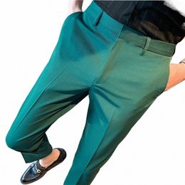 9 Colour Summer Fi Mens Suit Pants Pure Colour Busin Formal Pants Slim Fit Office Mens Wedding Social Ankle Lg Trousers P7Pe#