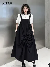Casual Dresses XITAO Black Folds Female Straps Dress Loose Fashion Simplicity Temperament Sleeveless Women Summer Slip DMJ1452