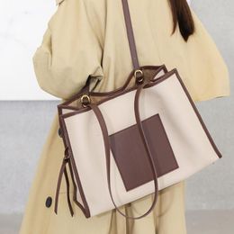 Evening Bags High-quality Leather Contrast Colour Bucket Bag 2021 Fashion Large-capacity One-shoulder Handbag Cc195v