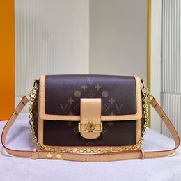 Fashion designer bag women brown satchel chain flap bag leather high quality shoulder bag purse crossbody travel shopping totes large capacity designer purse bags