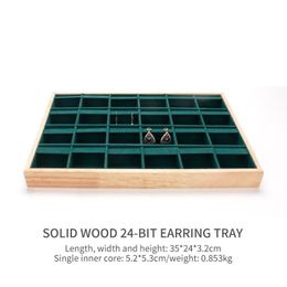 24 Grid Wedding Earring Jewellery Display Trays High Quality Wooden Edged With Green Card Slot For Female Jewellery Ring Holder243S