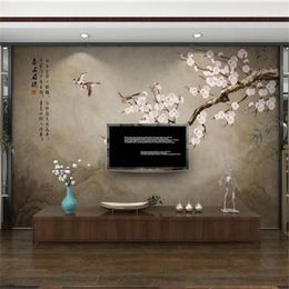 Wallpapers Wellyu Custom Wallpaper 3D Murals Chinese Hand-painted Pen Plum Flower Bird TV Bedroom Wall Living Room