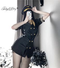 Sexy Lingerie Role player Sexy Lady Air Hostess Air Stewardess Cosplay Costumes Uniform Party Club Wear SM Erotic Set JA050