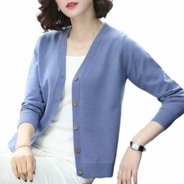 fi V-Neck Knitted Butt Solid Color All-match Cardigan Sweaters Women's Clothing 2022 Autumn New Loose Korean Tops E82p#