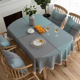 Table Cloth Tablecloth Oval 188cm Gray Plaid Ellipse Cover Linen Fabric With Lace Dinning Home Farmhouse Simple Rustic