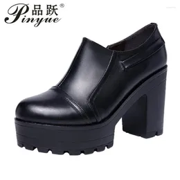 Dress Shoes Size 32-43 Block Heels Deep Pumps 10cm Women Platform Spring Fall Plush High Elegant Office Professional