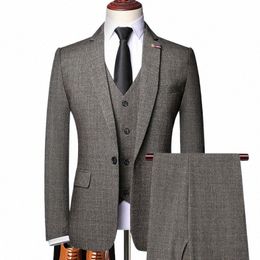 jacket Vest Pants Retro Gentleman Classic Fi Plaid Mens Formal Busin Slim Suit 3Pces Set Groom Wedding Dr size 6XL O96R#