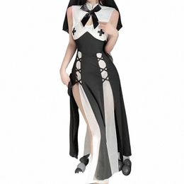 nun Uniform Cosplay Women's Sexy Lingerie Kawaii Black Hollow Out Dr Halen Passi Anime Maid Costume Suit G4jA#