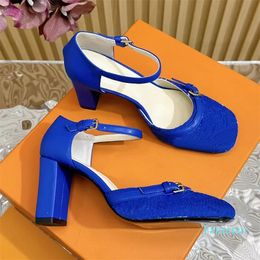 Dress Vintage Slingbacks Pumps High Heels Sandals Famous Designer Women Chunky Heel Summer Square Toe Luxury Shoes Denim Leather