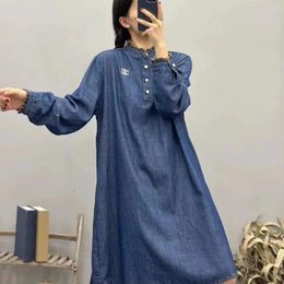 Casual Dresses Denim Women Dress 2024 Spring Summer Solid Colour Loose Retro Fashion Long Sleeve A Line Lady Female YoYiKamomo