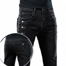 brand Men 2023 New Fi Korean Style High Street Slim Fit Butt Persality Vintage Classical Denim Pants Black Trousers Men N4cI#