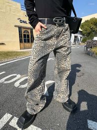 Men's Jeans SYUHGFA Leopard Print Straight American Style Gradient Colour Male Wide Leg Denim Pants Retro 2024 Spring