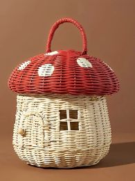 Baskets Rattan Mushroom Baskets Cute Handwoven Storage Bags Picnic Basket with Straw Decorative Rattan Shoulder Bags Kids Organizer Box