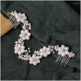 Hair Clips Barrettes Sier Color Flower Pearl Comb Rhinestone Tiaras Headbands Combs For Birde Women Accessories Party Gift Drop Delive Ot8Yp