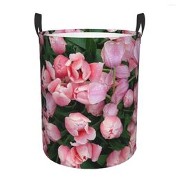 Laundry Bags Keranjang Cucian Lipat Penyimpan Pakaian Rumah Bayi Pink Tulip Dengan Tetesan