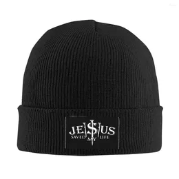 Berets Jesus Saved My Life Skullies Beanies Caps Winter Warm Men Women Knit Hat Adult Christ Religion Christian Faith Bonnet Hats