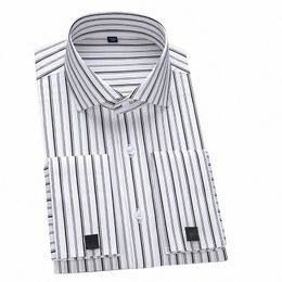 french Cuff Men's Lg Sleeve Striped Dr Shirt Windsor Collar Luxury Male Busin Formal Tuxedo Shirts with Cufflinks v9Tt#