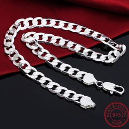 Chains 925 Silver 18 20 22 24 26 28 30 Inches 12MM Flat Full Sideways Cuba Chain Necklace For Women Men Fine Jewellery Gifts261L