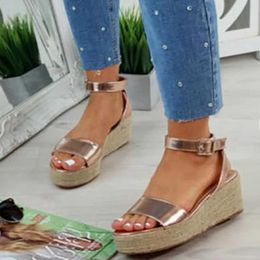 Sandals Womens New Fashion Buckle Shoes Flat Wedge Hemp Rope Outdoor Beach Leisure Comfort Plus Size 43 H2403280L0M