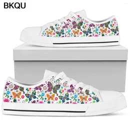 Casual Shoes BKQU 2024 Colours Butterfly Fashion Canvas Breathable Comfortable Flat Women Lace-up Flats Zapatos Mujer