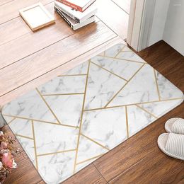 Bath Mats Geometric Lines Mat White Marble And Gold Protective Toilet Pad Kitchen Shower Door Anti-Slip Foot Bathroom Carpet