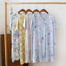 Women's Sleepwear Pyjama Sleep Dress Summer Thin Loose Short Sleeve Home Pyjamas Cool Cotton Nightgowns