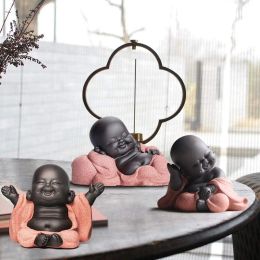 Sculptures Ceramic Little Cute Baby Buddha Statue Monk Figurine Buddha Figurines Home Decor Creative Baby Crafts Dolls Ornaments