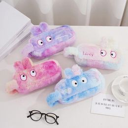 Kawaii Stationery Plush Pencil Case Big Eyes Gradient Colour Cute Pen Bag Large Capacity Pencils School Storage Supplies