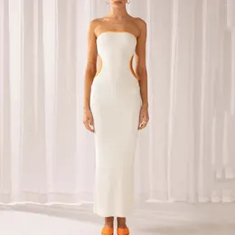 Casual Dresses Women Strapless Low Cut Backless Skinny Long Dress Going Out Formal Wedding Guest Neck