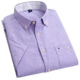 Yaz Erkekler İnce Kısa Kollu Rahat Mor Beyaz Oxford Gömlek Günlük Vintage Standart Fit Pop Pamuklu Erkek Gömlek X2d9#
