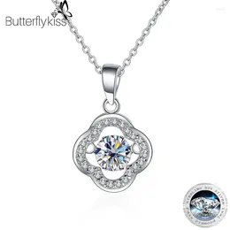 Pendants Butterflykiss Moissanite Necklaces For Women 925 Sterling Silver Lucky Flower Pendant Jewelry Christmas Wedding Party Gifts