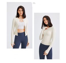 LL Women's Yoga long sleeves Jacket Outfit Solid Color Nude Sports Shaping Waist Tight Fitness Loose Jogging Sportswear For Lady