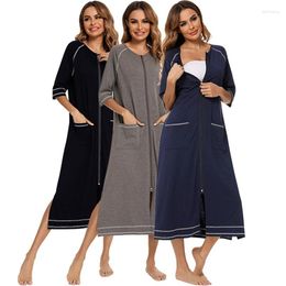 Women's Sleepwear Breathable Pyjamas Round Neck Nightgown Short-Sleeved Zipper Large Size Casual Nightdress