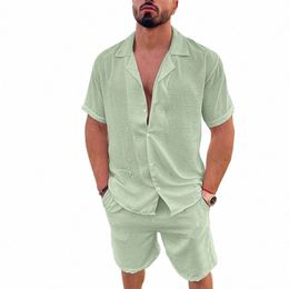 summer Short Sleeve Butt Shirt And Short Pockets Pant Men Casual Loose Two Piece Suit 2023 Men Beach Holiday Cott Linen Sets C9fO#
