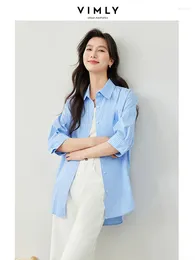 Women's Blouses Vimly Cotton Blue Striped Shirts & Woman 2024 Spring Summer Elegant Half Sleeve Loose Button Down Casual Shirt Top M5619