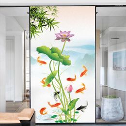 Window Stickers Privacy Windows Film Lotus Decorative No Glue Static Cling Frosted For Home House Tint