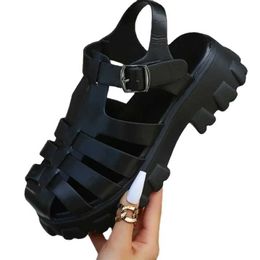 Sandals Womens Shoes 2024 Fashion Single Button Summer Closed Sole Solid Platform Waterproof Compact H240328I0O0