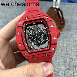Watch RicharsMill Rakish Mechanical cool Wrist TV Factory rms055 multi-function designer Chao red carbon Fibre men's hollo ZI2O 2024 Luxury Style