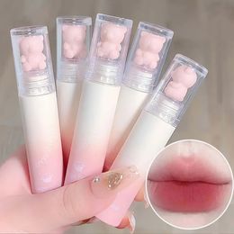 Cute Bear Velvet lipstick Glossy Girl Matte Lip Gel Waterproof Lasting Maroon Red Brown lipstick Korean Makeup Liquid lipstick 240313