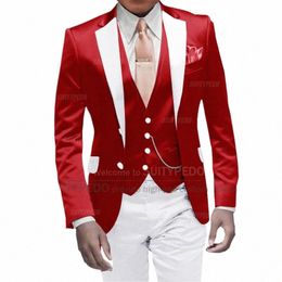 shiny Satin Suits for Men Slim Fit Luxury Wedding Ceremy Grooms 3 Pieces Tuxedo Set Tailor-made Fi Elegant Party Outfits 35QF#